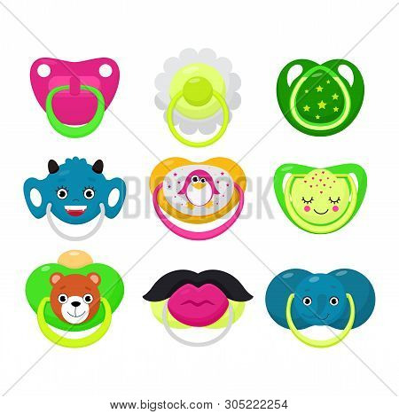 Pacifier Vector Baby Soother Child Nipple And Kids Rubber Nipple Illustration Set Of Cartoon Comfort