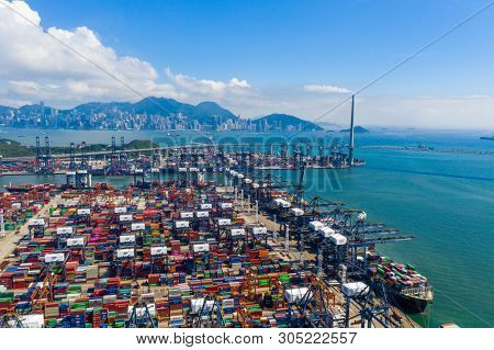 Kwai Chung, Hong Kong 15 May 2019: Kwai Chung Cargo Terminal in Hong Kong city