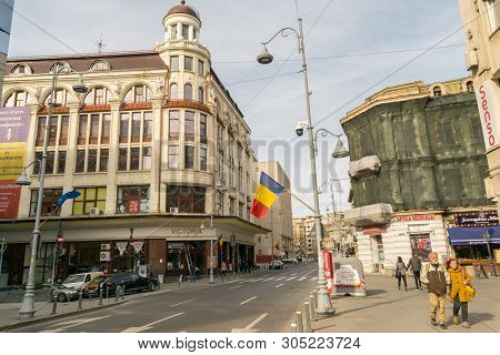 Bucharest, Romania - March 16, 2019: Victoria Store Shopping Building On Calea Victoriei Street Situ