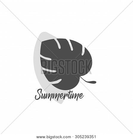 Gray Monochrome Tropical Monster Sheet Isolated. Vector Icon For Smartphone And Website - Botanical 
