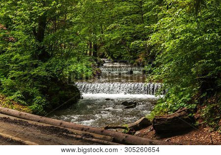 Beautiful Waterfall In The Mountains On The West Of Ukraine.