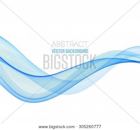 Abstract Curved Lines Background. Blue Transparent Wave.