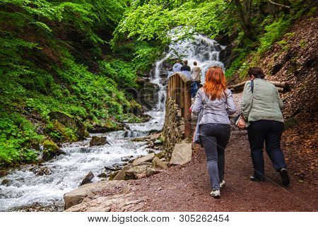 Beautiful Waterfall In The Mountains On The West Of Ukraine.