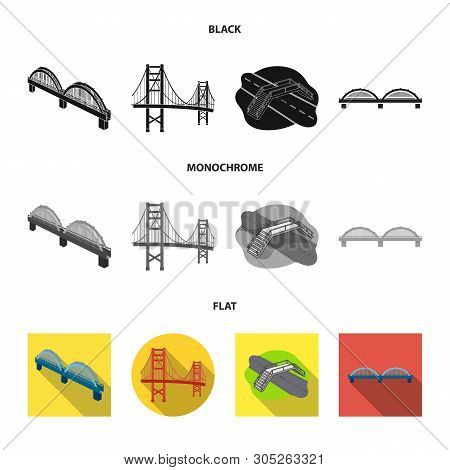 Vector Design Of Bridge And Construction Sign. Set Of Bridge And Arch Vector Icon For Stock.