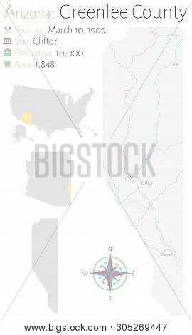 Large And Detailed Map Of Greenlee County In Arizona, Usa.