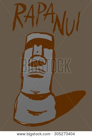 Vintage Image Of Rapa Nui Statue Moai