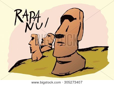 Rapa Nui Vintage Image With Famous Moai