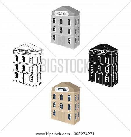 Three-storey Hotel. Architectural Building Of The Hotel Single Icon In Cartoon, Black Style Vector S