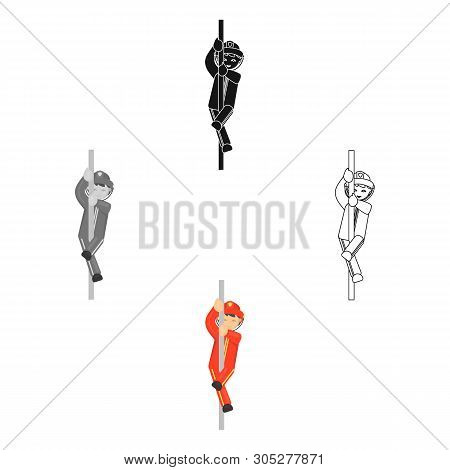 Fireman Icon Cartoon, Black. Single Silhouette Fire Equipment Icon From The Big Fire Department Cart
