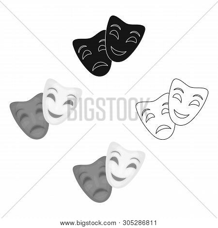Theater Masks Icon In Cartoon, Black Style Isolated On White Background. Theater Symbol Stock Vector