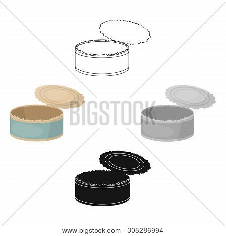 Opened Metal Tin Can Icon In Cartoon, Black Style Isolated On White Background. Trash And Garbage Sy