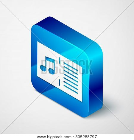 Isometric Music Book With Note Icon Isolated On White Background. Music Sheet With Note Stave. Noteb