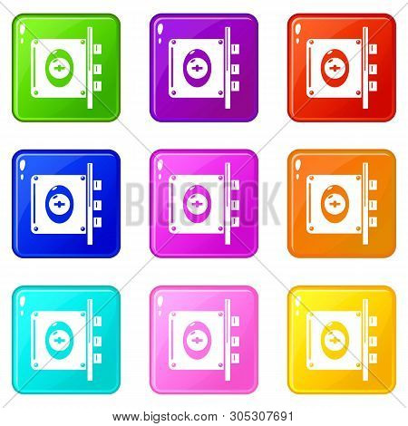Lock Interroom Icons Set 9 Color Collection Isolated On White For Any Design