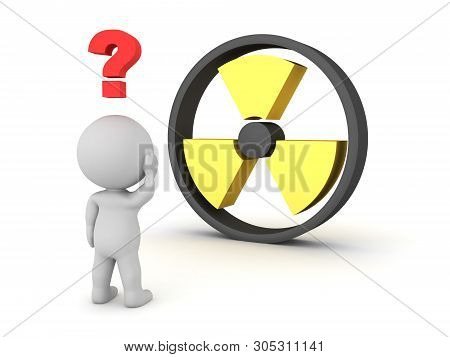 3D Character Looking Concerned At Radioactive Sign