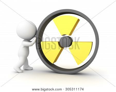 3D Character Pushing Radioactive Logo