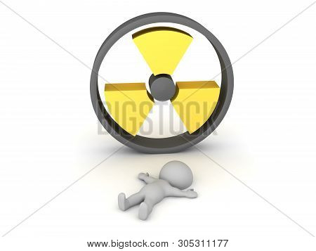 3D Character Lying On Floor In Front Of Radioactive Logo
