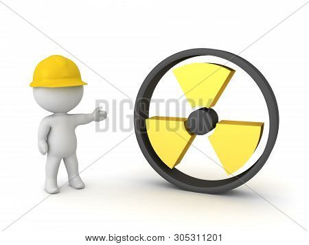 3D Worker Showing Radioactive Symbol