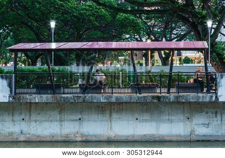 Singapore-jun 1 2017: Simple Style Riverfront Pavilion Near Geylang River