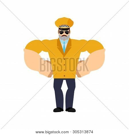 Taxi Driver Strong Cool Serious. Cabdriver Strict. Vector Illustration