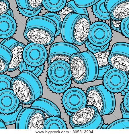 Canned Fish Pattern Seamless. Preserve Piscine tinned Goods Background. Vector Ornament. Food Textur