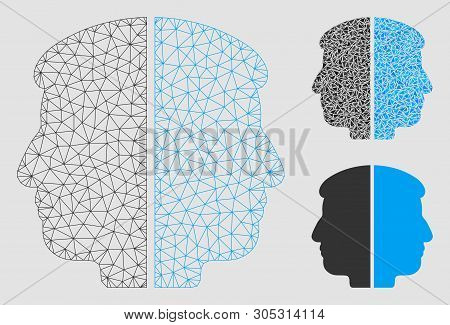 Mesh Dual Face Model With Triangle Mosaic Icon. Wire Frame Polygonal Mesh Of Dual Face. Vector Compo