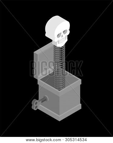 Skull Out Of Prank Box. Funny Prize Skeleton. Toy For Halloween