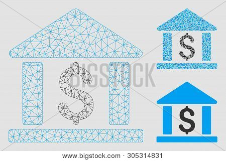 Mesh Dollar Bank Model With Triangle Mosaic Icon. Wire Carcass Polygonal Mesh Of Dollar Bank. Vector