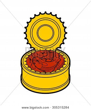 Canned Fish Isolated. Preserve Piscine tinned Goods. Vector Illustration