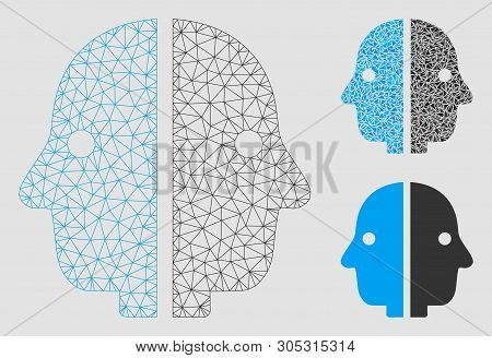 Mesh Dual Face Model With Triangle Mosaic Icon. Wire Frame Polygonal Network Of Dual Face. Vector Co