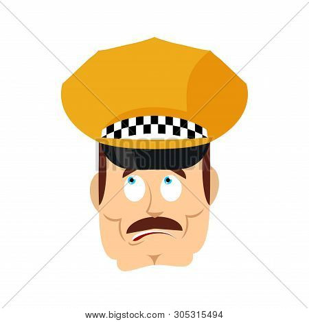 Taxi Driver Confused Emoji Oops. Cabbie Perplexed Emotions. Cabdriver Surprise. Vector Illustration