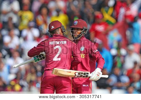NOTTINGHAM, ENGLAND. 06 JUNE 2019: Shai Hope of West Indies celebrates scoring a half century during the Australia against West Indies, ICC Cricket World Cup match, at Trent Bridge, Nottingham, 