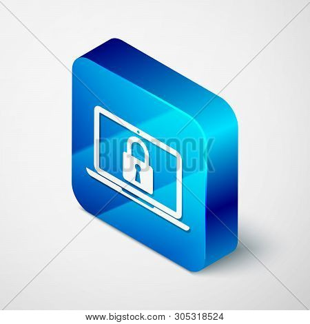 Isometric Laptop And Lock Icon Isolated On White Background. Computer And Padlock. Security, Safety,