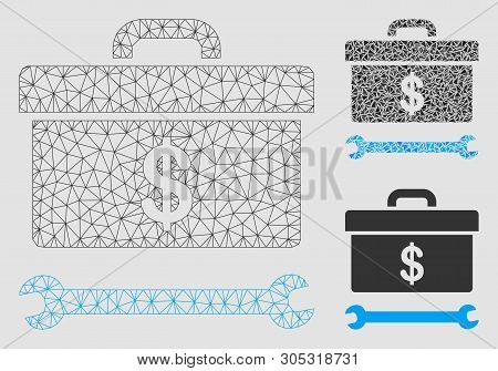 Mesh Dollar Toolbox Model With Triangle Mosaic Icon. Wire Frame Polygonal Mesh Of Dollar Toolbox. Ve