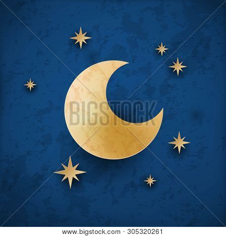 Vintage Weather Moon Icon On Blue Bacgrond