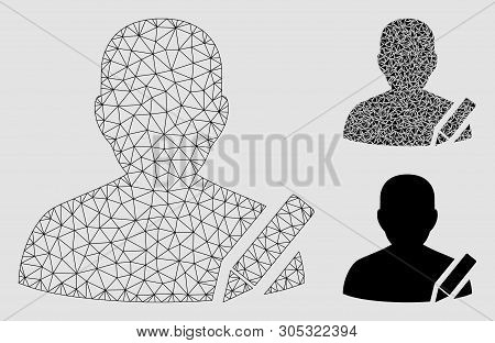 Mesh Edit User Model With Triangle Mosaic Icon. Wire Frame Triangular Mesh Of Edit User. Vector Coll
