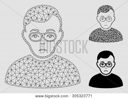 Mesh Downer Model With Triangle Mosaic Icon. Wire Carcass Triangular Mesh Of Downer. Vector Mosaic O
