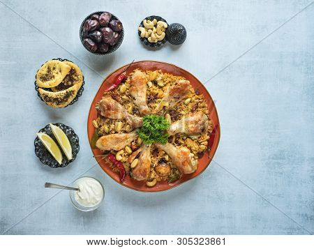 Chicken Makbous Al-thahera, Traditional Food In Arabian Region. Middle Eastern Food.
