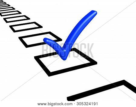 Blue Check Mark Symbol. One Blue Check Mark Symbol In Checkbox And Many Blank Checkbox On White Back