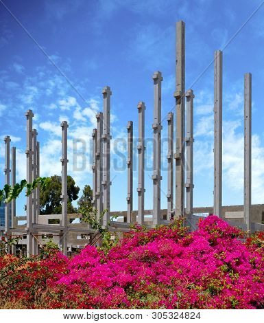 Construction Of The Frame Of An Industrial Building In The Technical Area Of The City Of Holon In Is