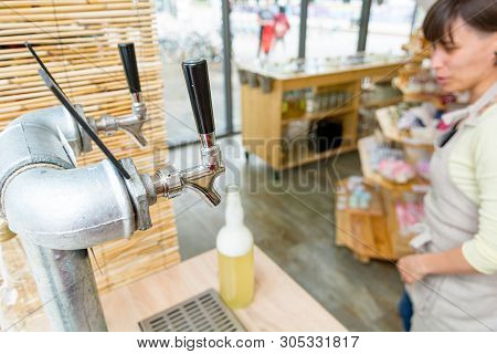 Juice Tap For Pouring Delicious Organic Bevarage At Zero Waste Store.