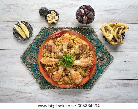 Chicken Makbous Al-thahera, Traditional Food In Arabian Region.