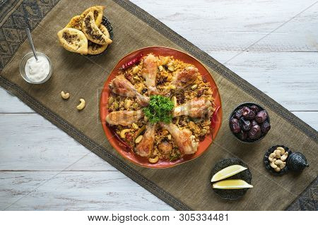 Chicken Makbous Al-thahera, Traditional Food In Arabian Region.