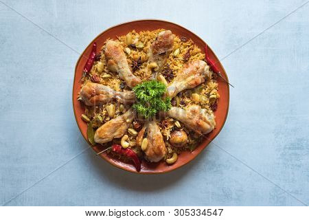 Chicken Makbous Al-thahera, Traditional Food In Arabian Region.