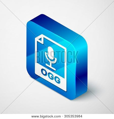 Isometric Ogg File Document Icon. Download Ogg Button Icon Isolated On White Background. Ogg File Sy