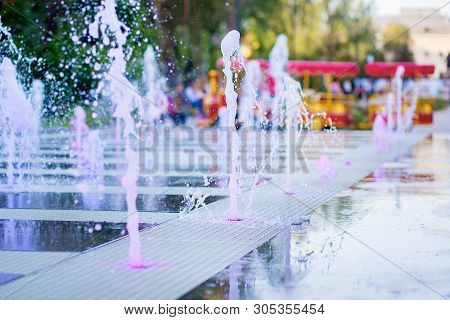 The City Dry Fountain With Color Illumination.