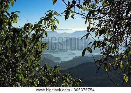 Morning Aerial View To Mountains Range From Adam's Peak (sri Pada) Through Lush Foliage. Freshness A