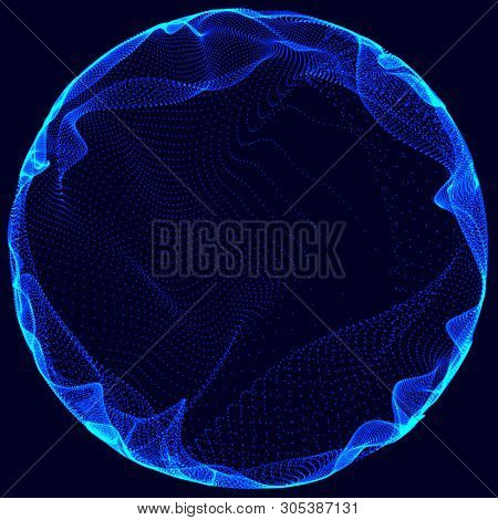 Futuristic Sphere Of Multiple Points. Abstract Wormhole. Illustration In Space Style. 3D Rendering.