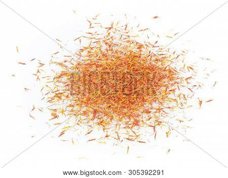 Heap Of Dried Safflower Isolated On White Background