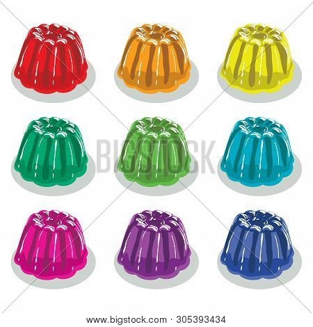 Vector Colorful Gelatin Jelly Assortment Isolated On White Background