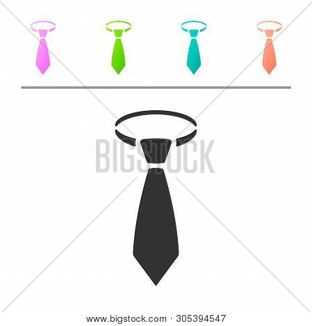 Grey Tie Icon Isolated On White Background. Necktie And Neckcloth Symbol. Set Icon In Color Buttons.